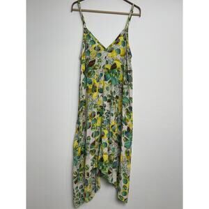 Jams World Dress Large Rayon Floral‎ Lemon Drop Hawaii Speghetti Strap Yellow